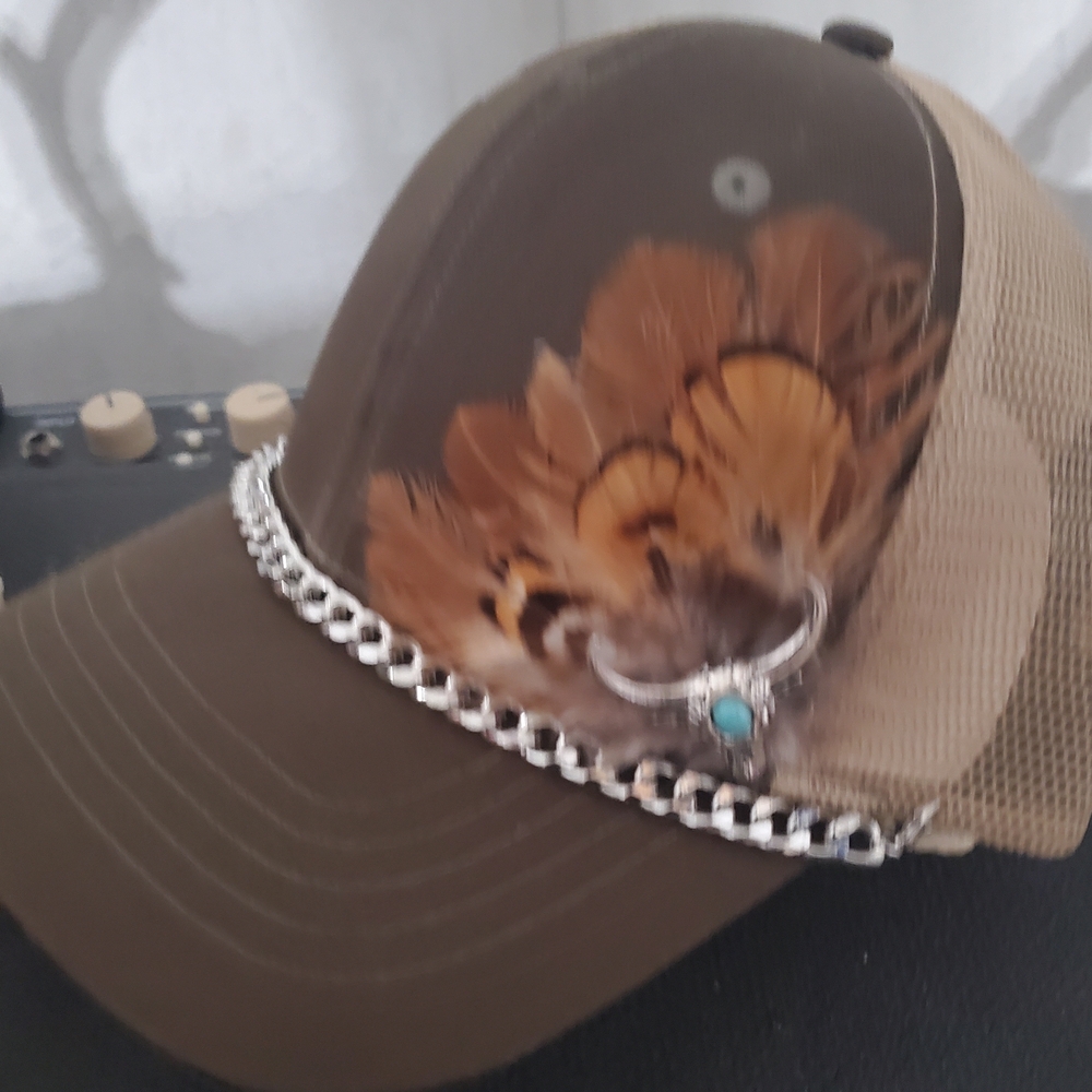Brown Feather Embellished Cap
